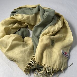 Regina Schrecker green and yellow ombré fringe end scarf